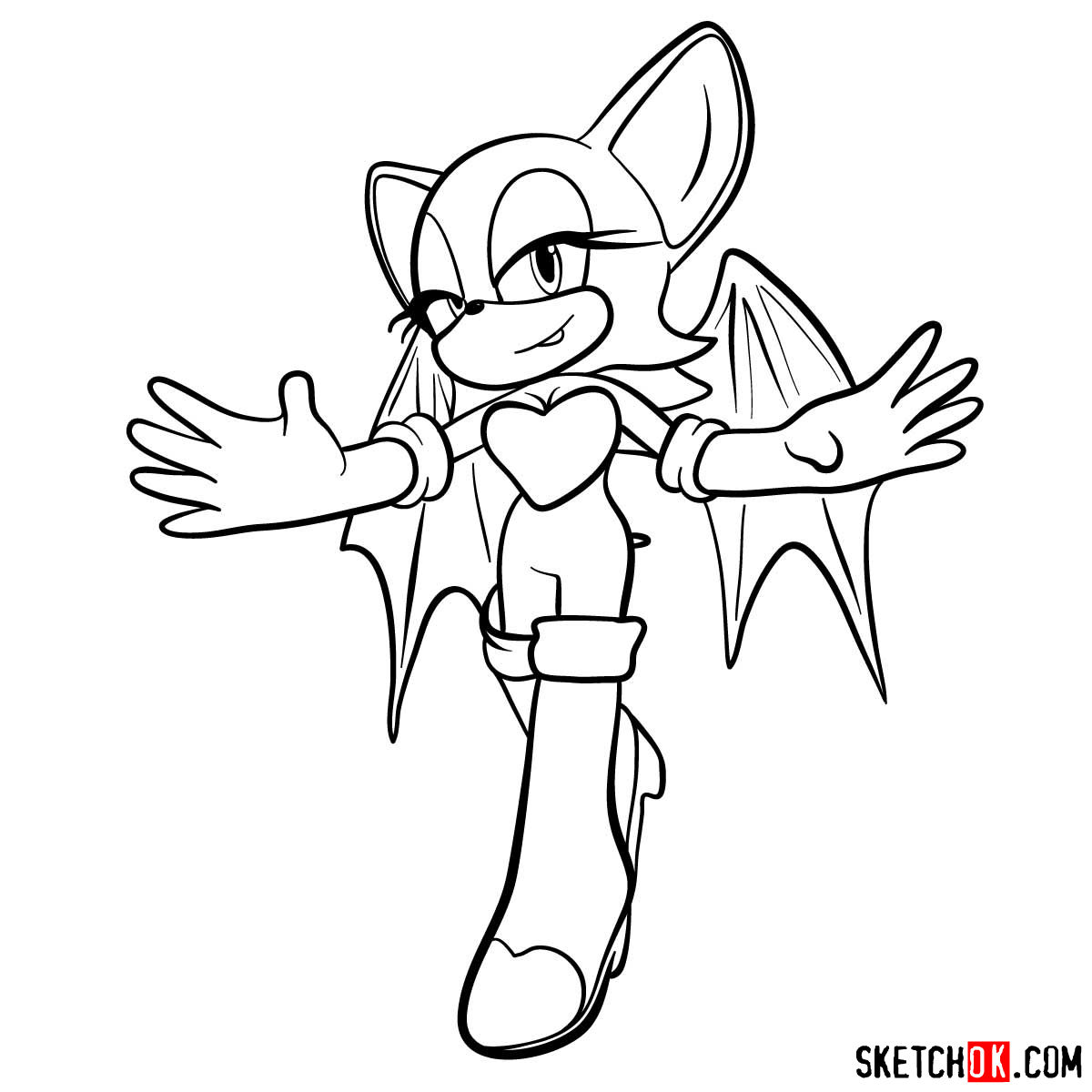 How to draw Rouge the Bat from Sonic the Hedgehog