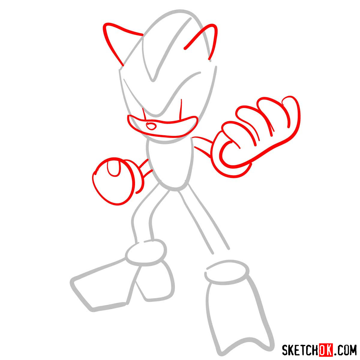 How to draw angry Shadow the Hedgehog - step 02