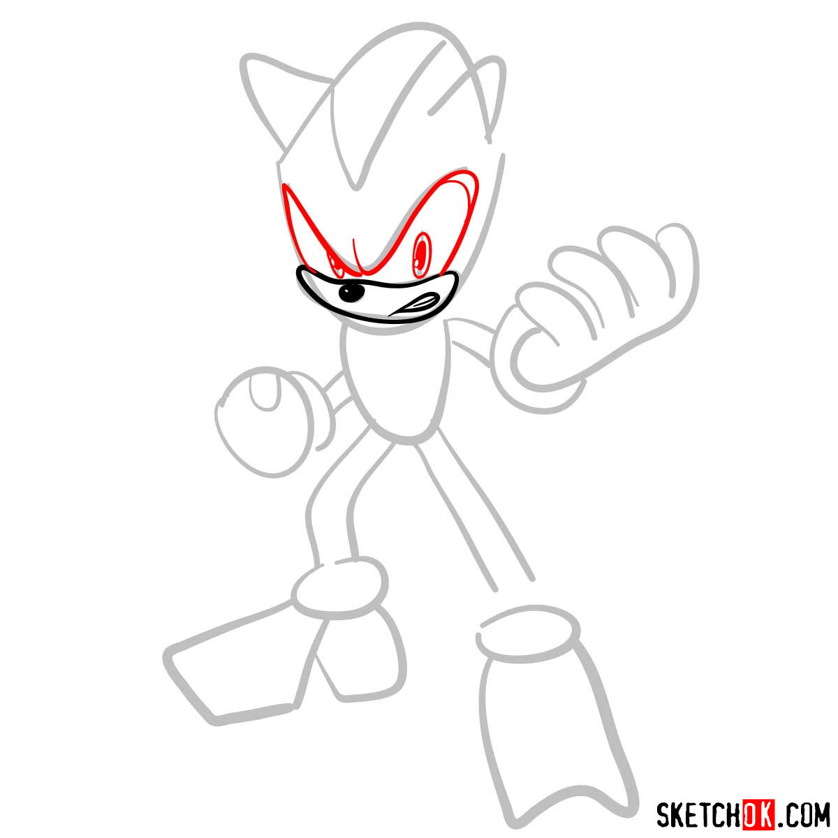 How to draw angry Shadow the Hedgehog - step 04