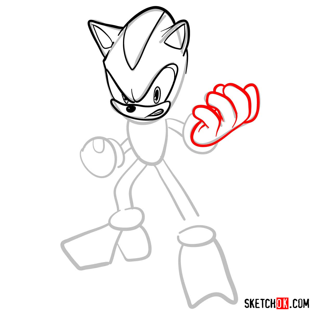 How to draw angry Shadow the Hedgehog - step 06
