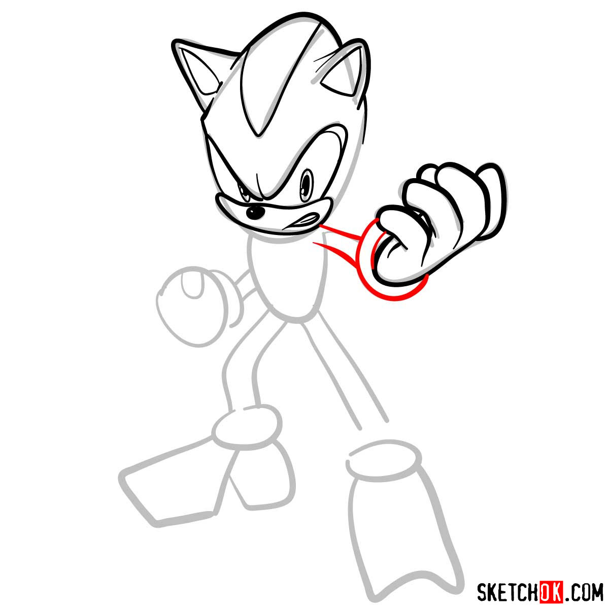 How to draw angry Shadow the Hedgehog - step 07