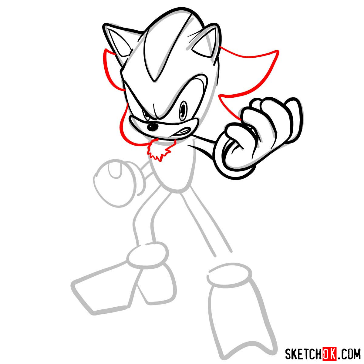 How to draw angry Shadow the Hedgehog - step 08