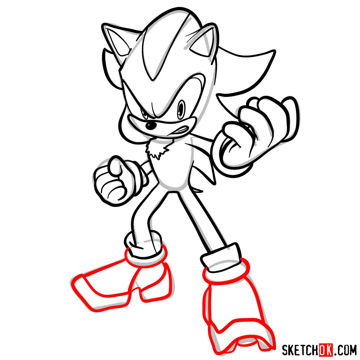 How to draw angry Shadow the Hedgehog - step 11