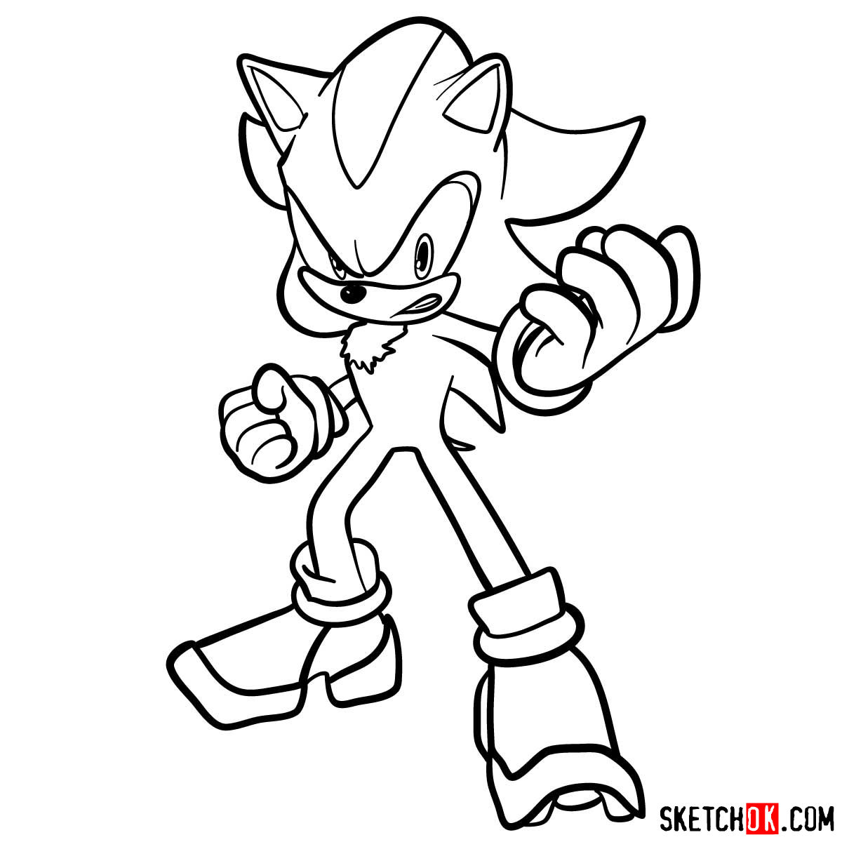 How to draw angry Shadow the Hedgehog