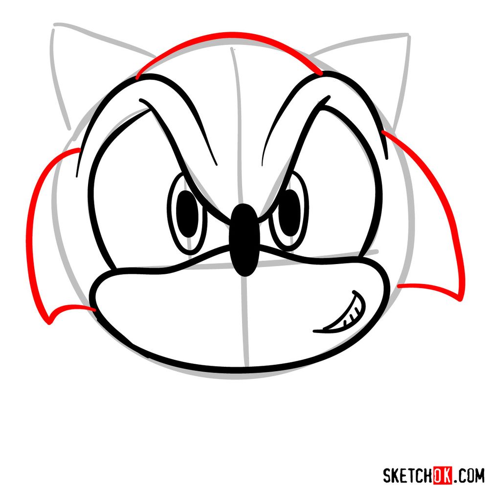 How to draw Sonic's head (front view) - step 07