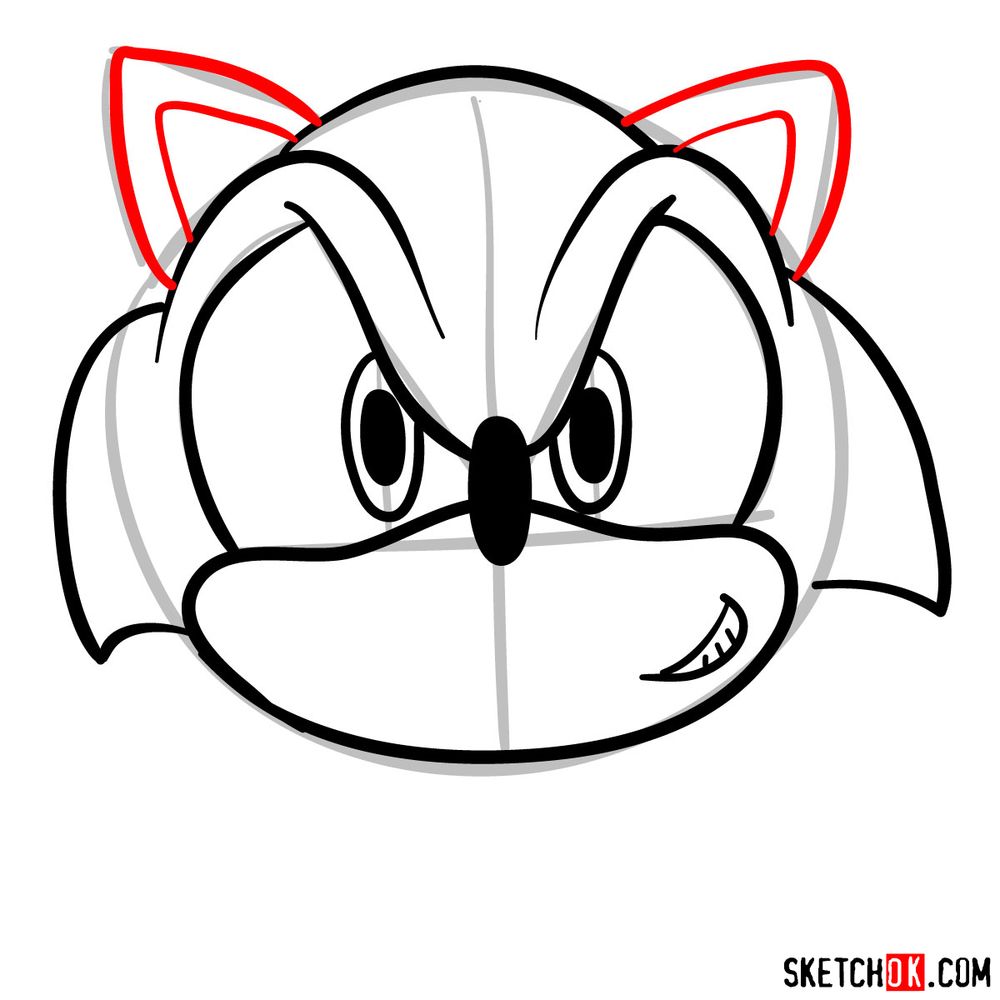 How to draw Sonic's head (front view) - step 08
