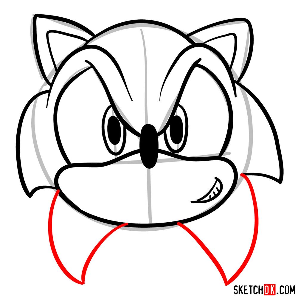 How to draw Sonic's head (front view) - step 09