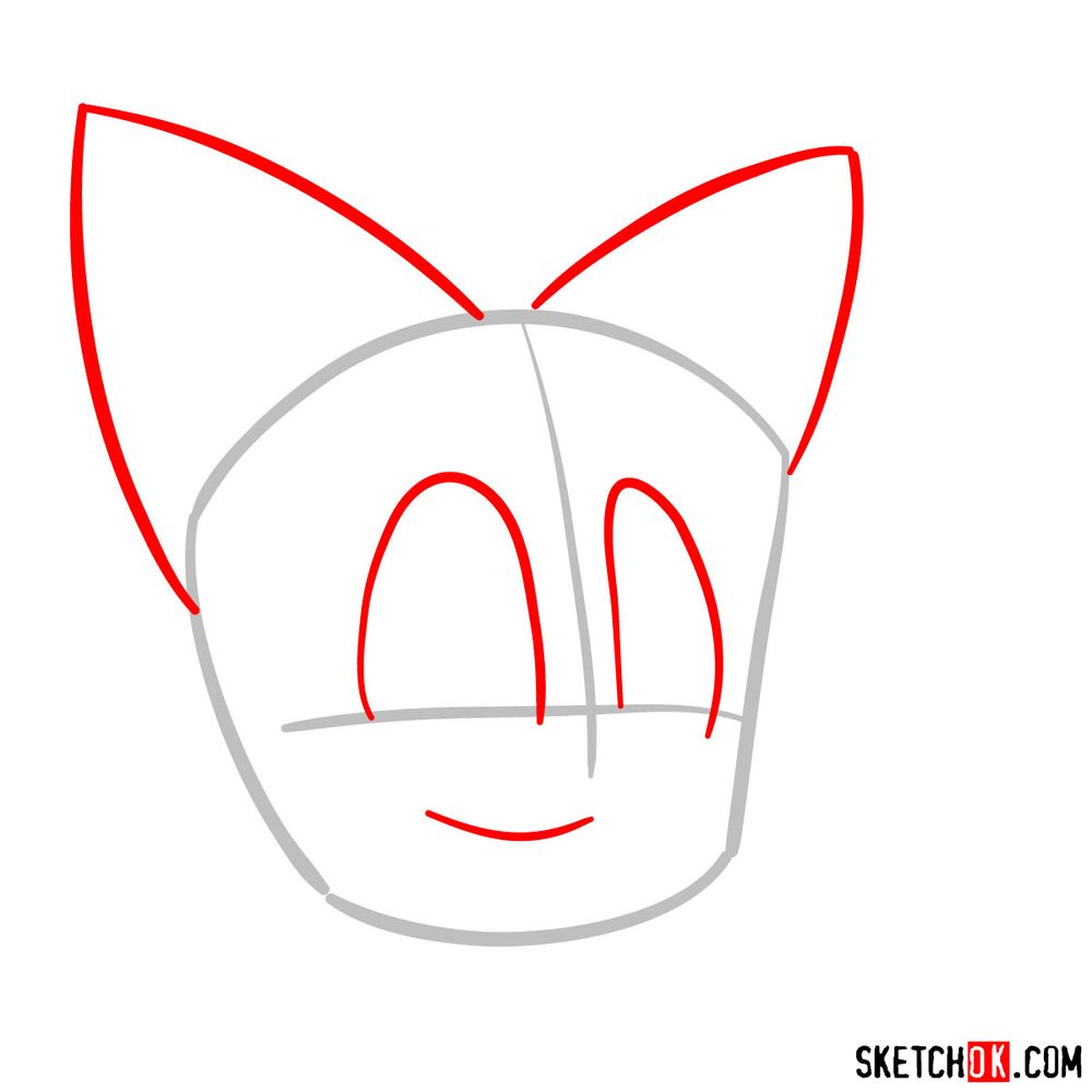 How to draw the face of Tails - step 02