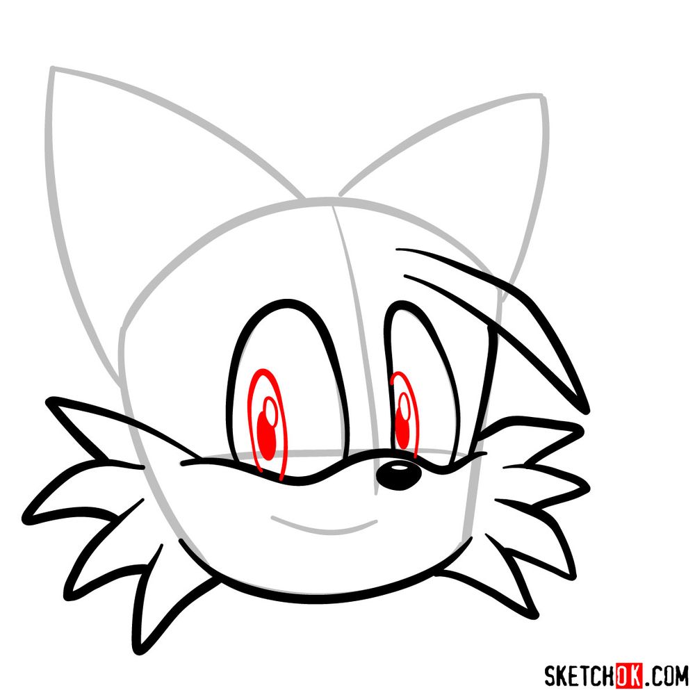 How to draw the face of Tails - step 07