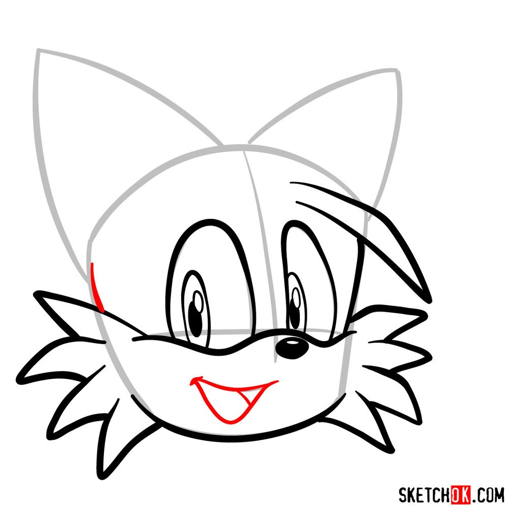 How to draw the face of Tails - step 08