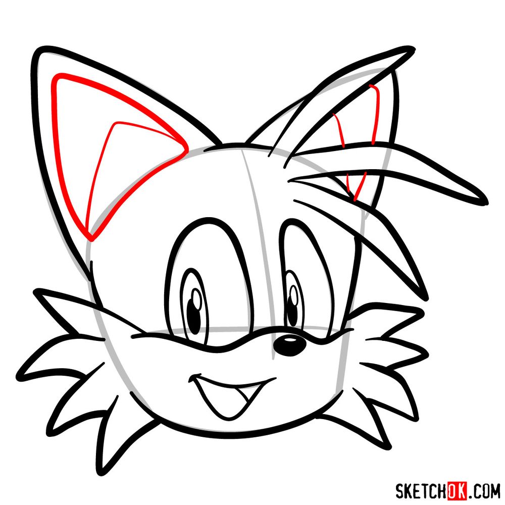 How to draw the face of Tails - step 11