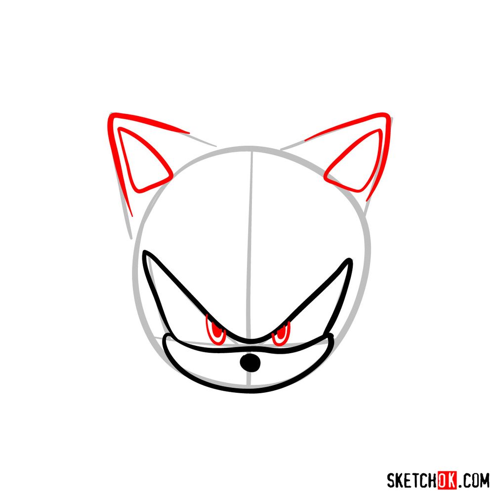How to draw Shadow the Hedgehog's face - step 05