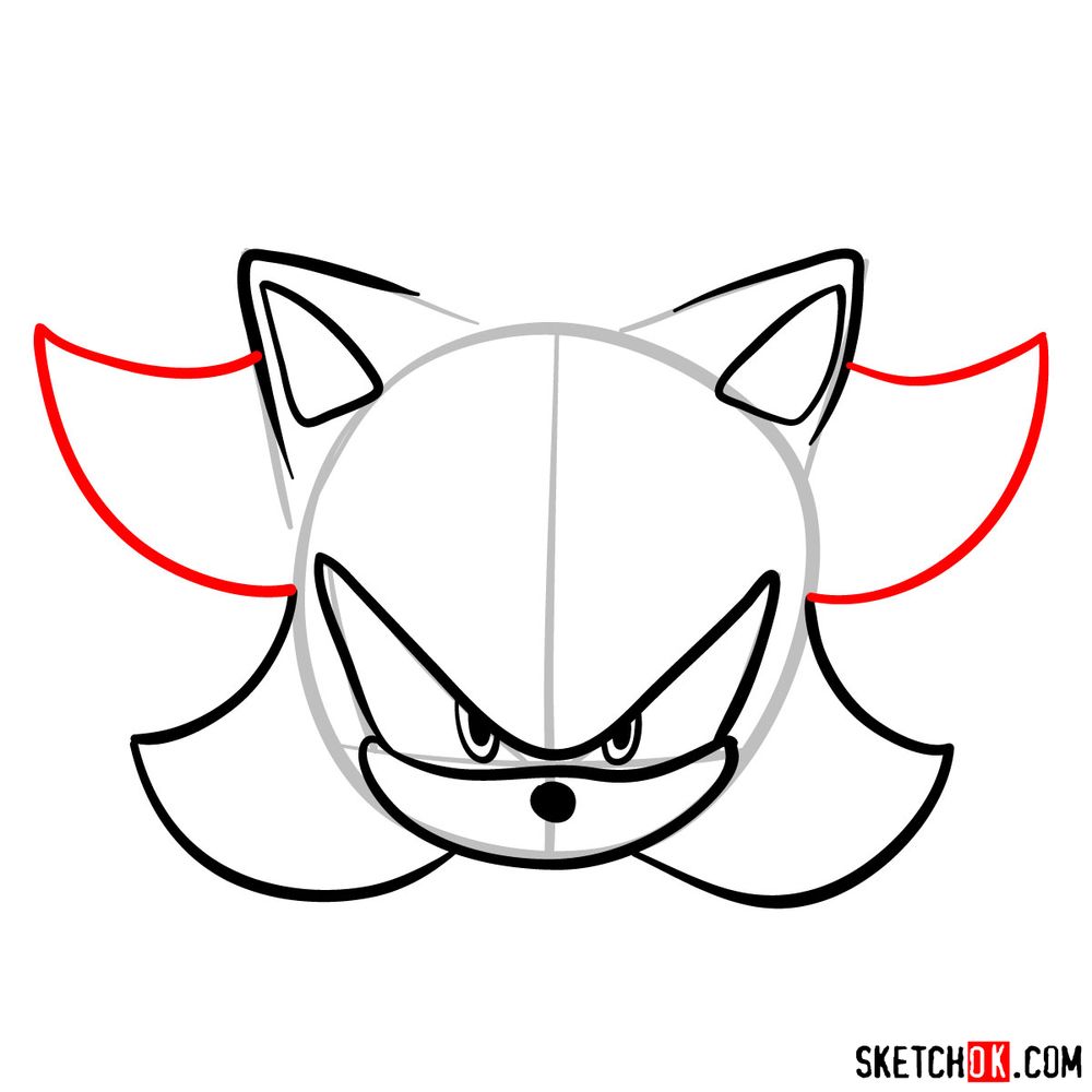 How to draw Shadow the Hedgehog's face - step 07