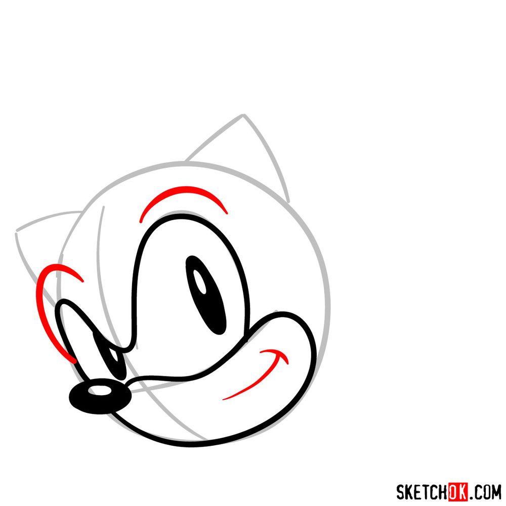 How to draw Sonic the Hedgehog's face - step 06