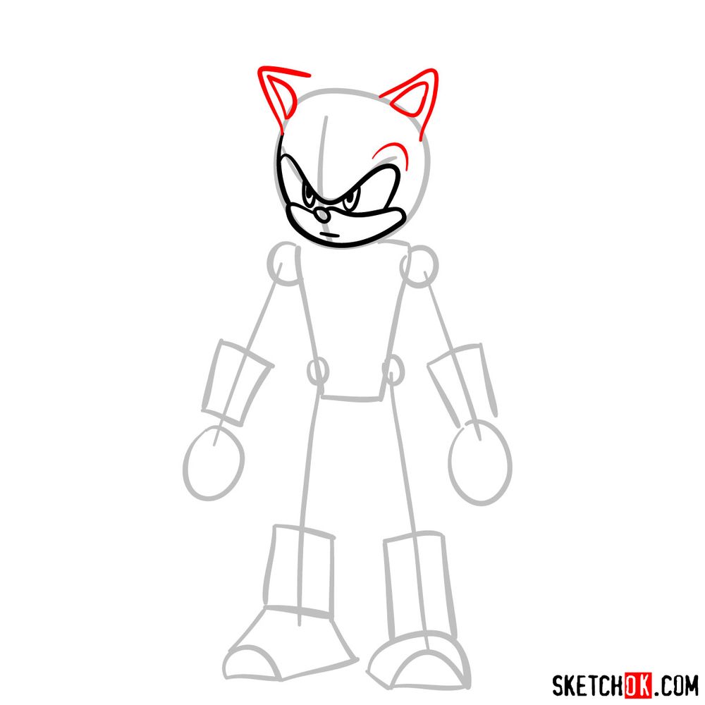How to draw Shadow the Hedgehog in static pose - step 05