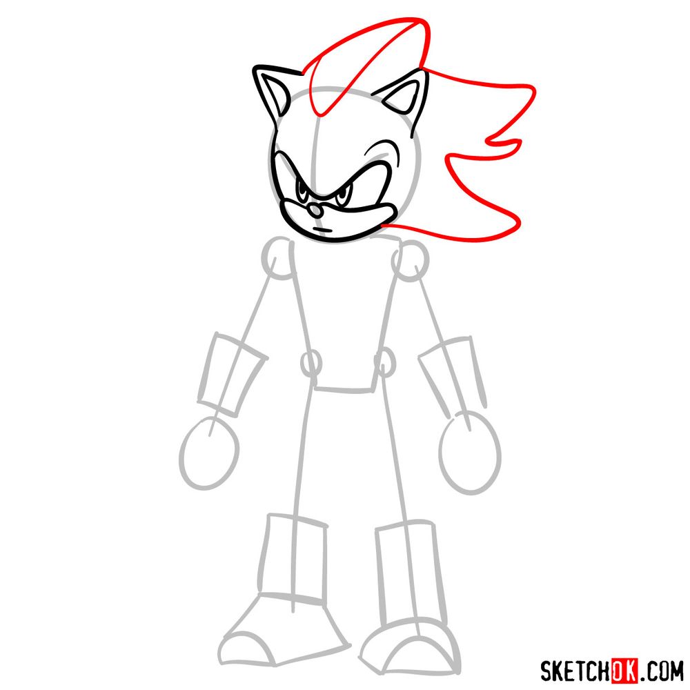 How to draw Shadow the Hedgehog in static pose - step 06