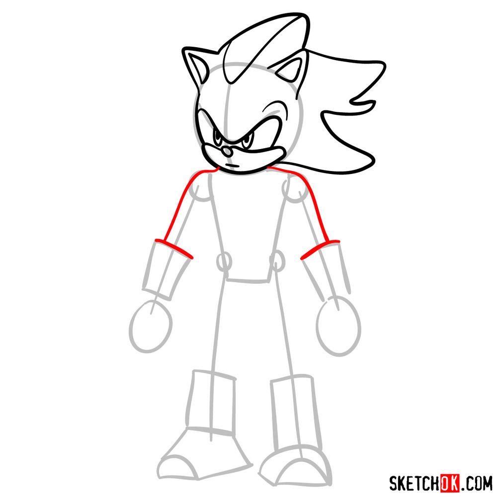 How to draw Shadow the Hedgehog in static pose - step 07