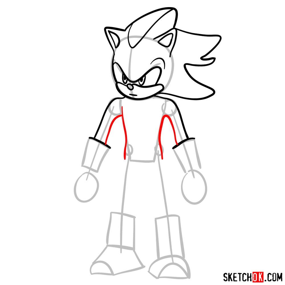 How to draw Shadow the Hedgehog in static pose - step 08