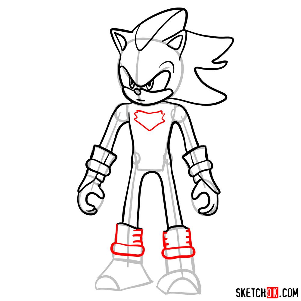 How to draw Shadow the Hedgehog in static pose - step 12