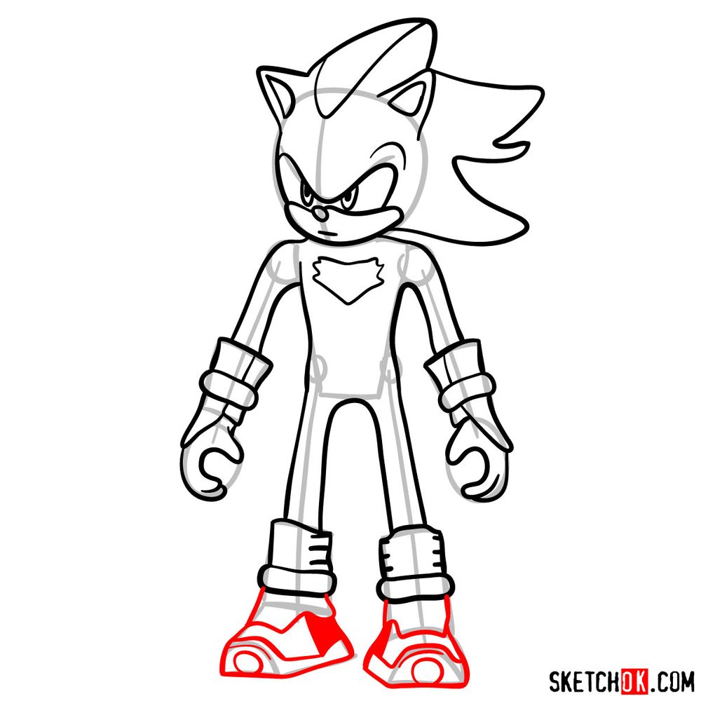 How to draw Shadow the Hedgehog in static pose - step 13