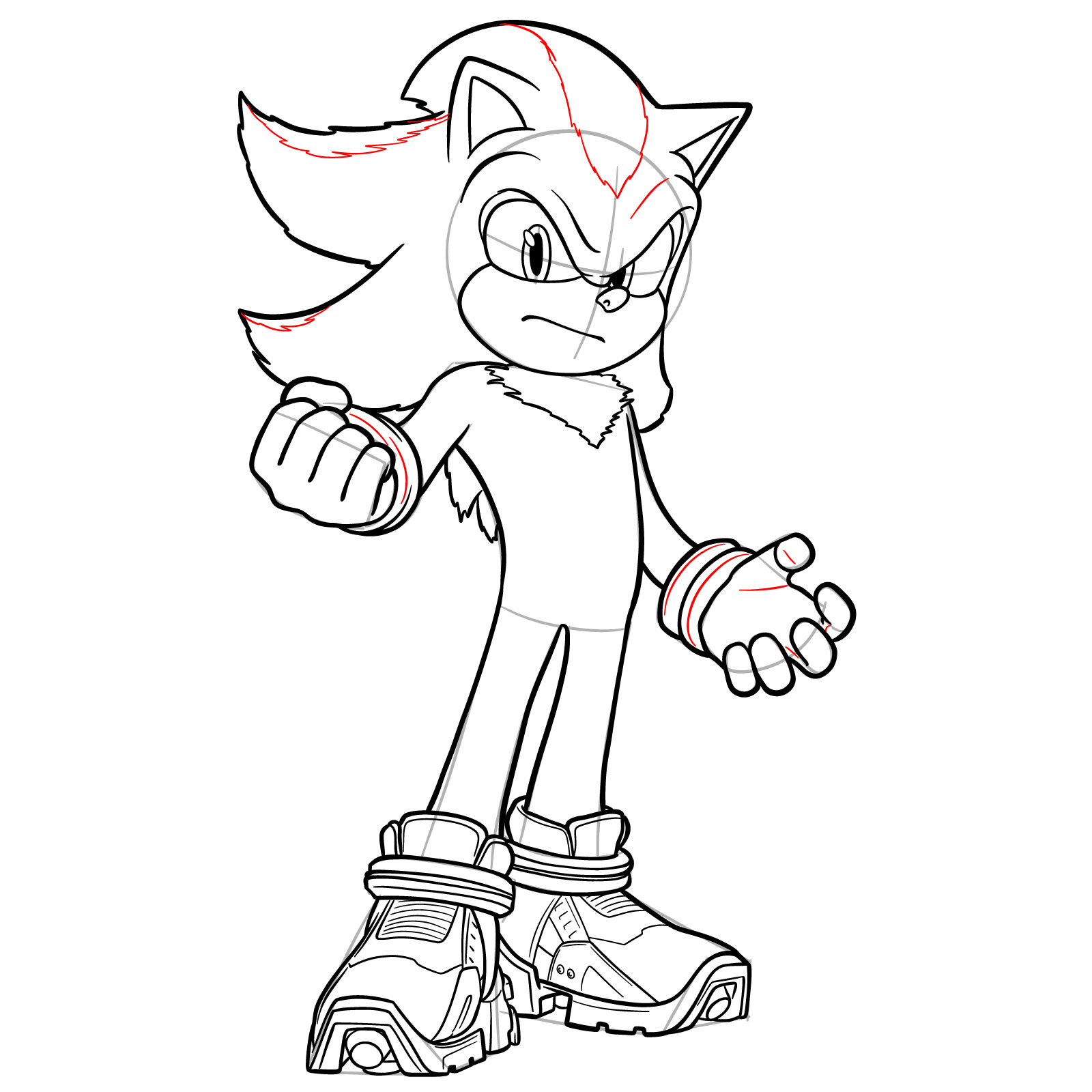 How to Draw Shadow the Hedgehog Movie Version - step 21