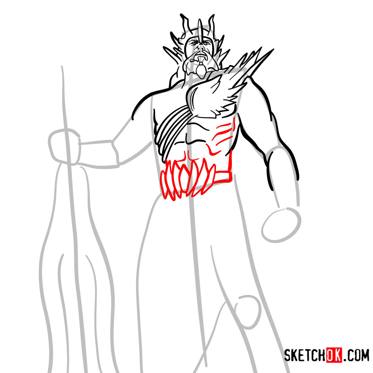 How to draw Poseidon God of War - step 09.