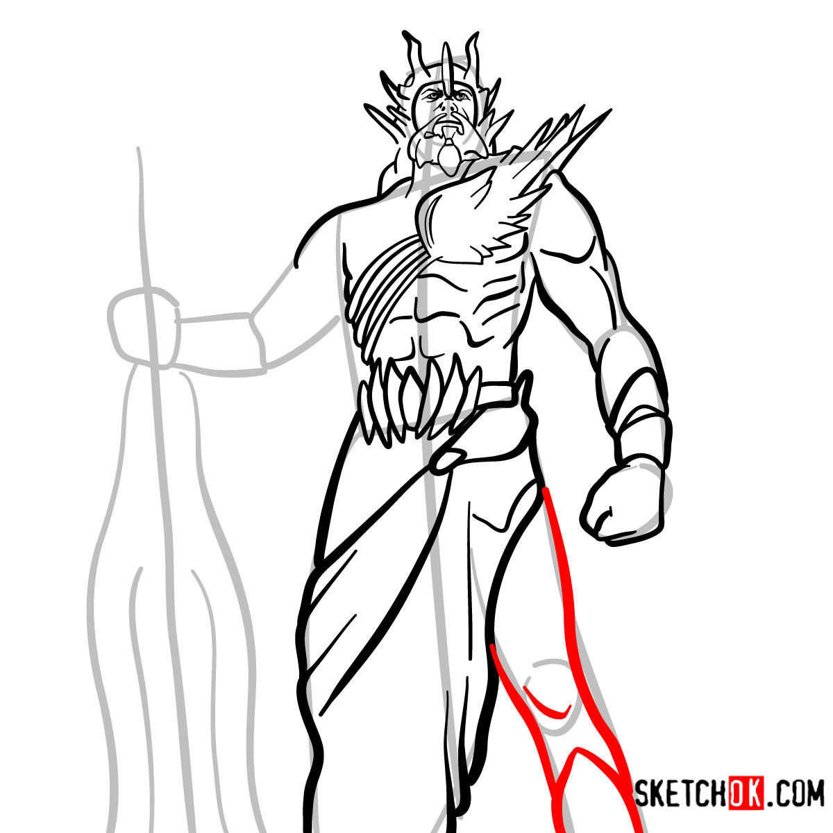 How to draw Poseidon | God of War - step 12