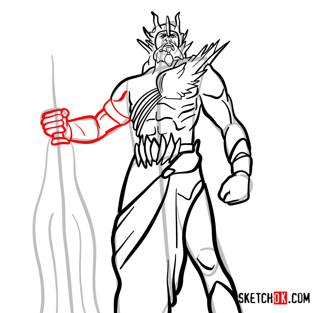 Step-by-step drawing guide of Poseidon.