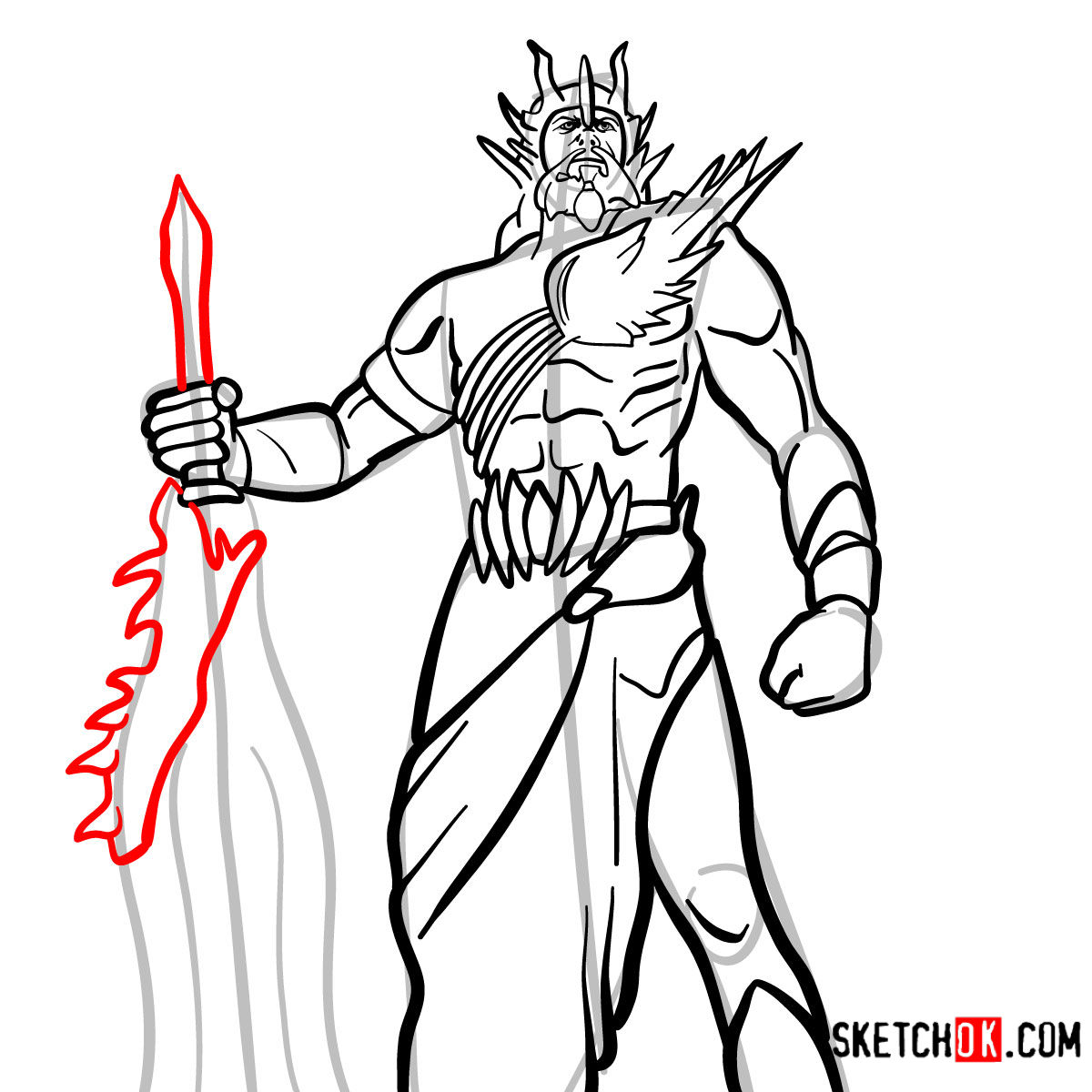 How to draw Poseidon | God of War - step 14