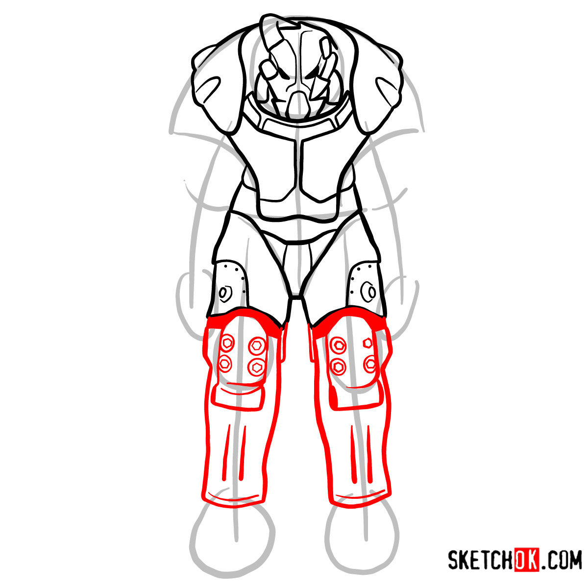 How to draw Quantum X-01 power armor | Fallout - step 08