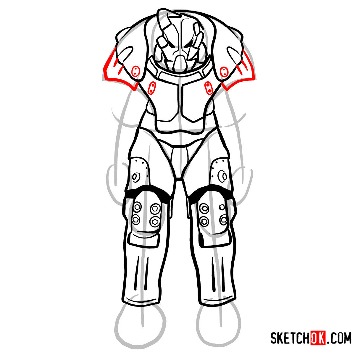 How to draw Quantum X-01 power armor | Fallout - step 09