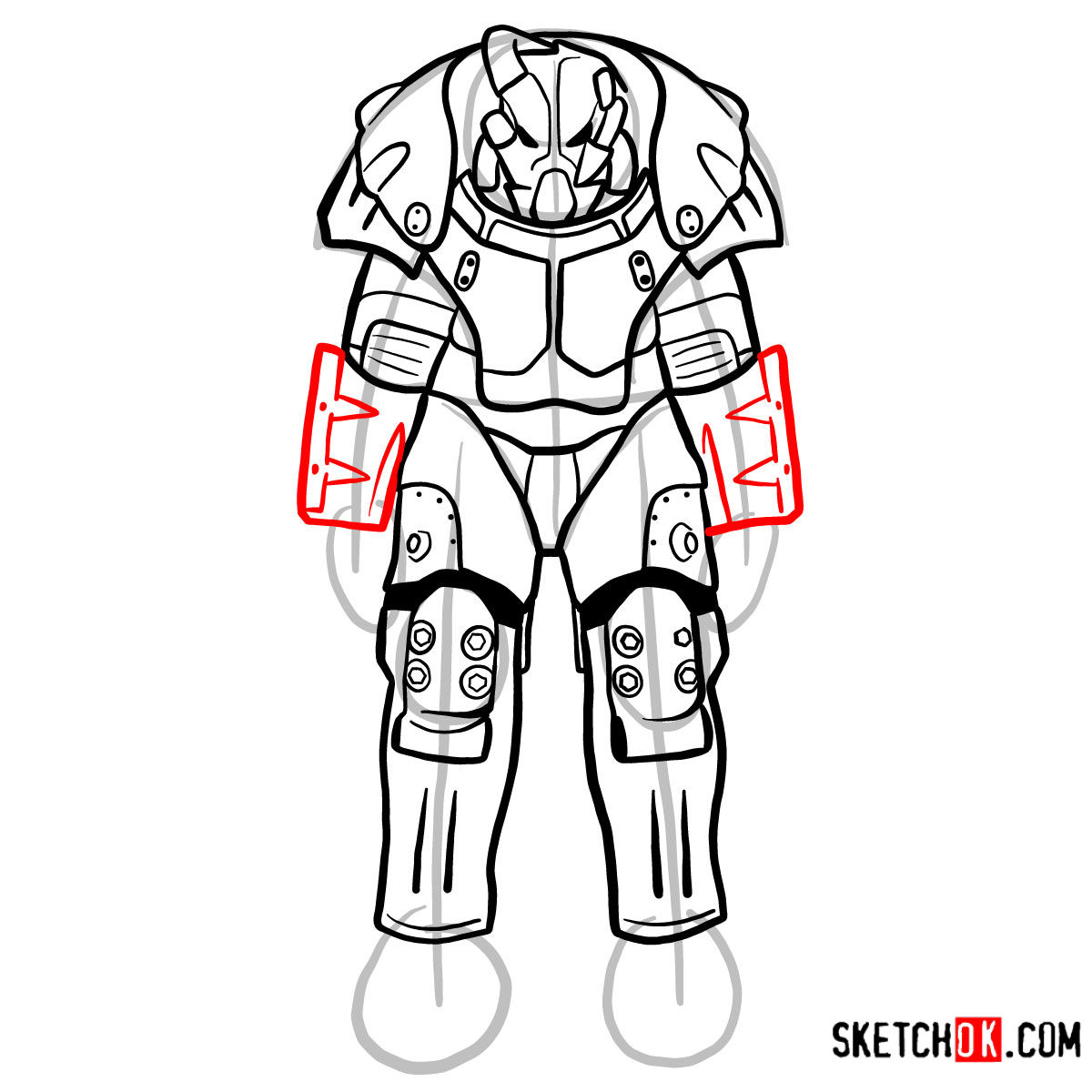 How to draw Quantum X-01 power armor | Fallout - step 11