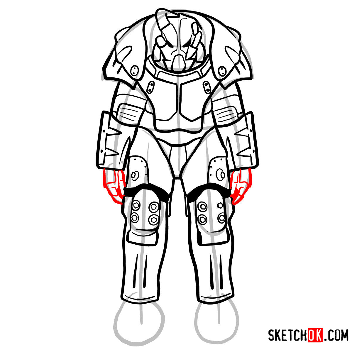 How to draw Quantum X-01 power armor | Fallout - step 12
