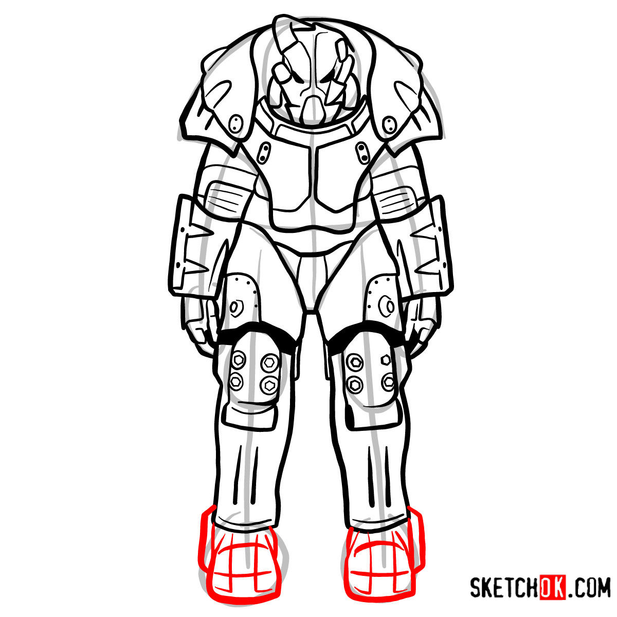 How to draw Quantum X-01 power armor | Fallout - step 13