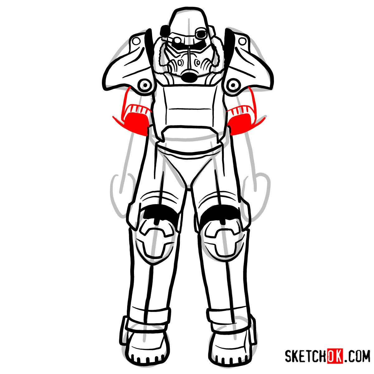 How to draw T-45 power armor | Fallout - step 11