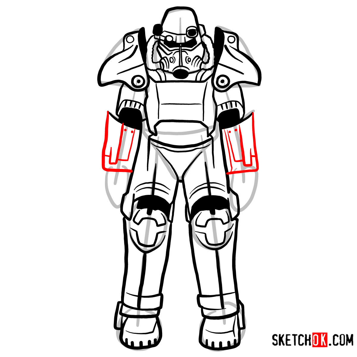 How to draw T-45 power armor | Fallout - step 12