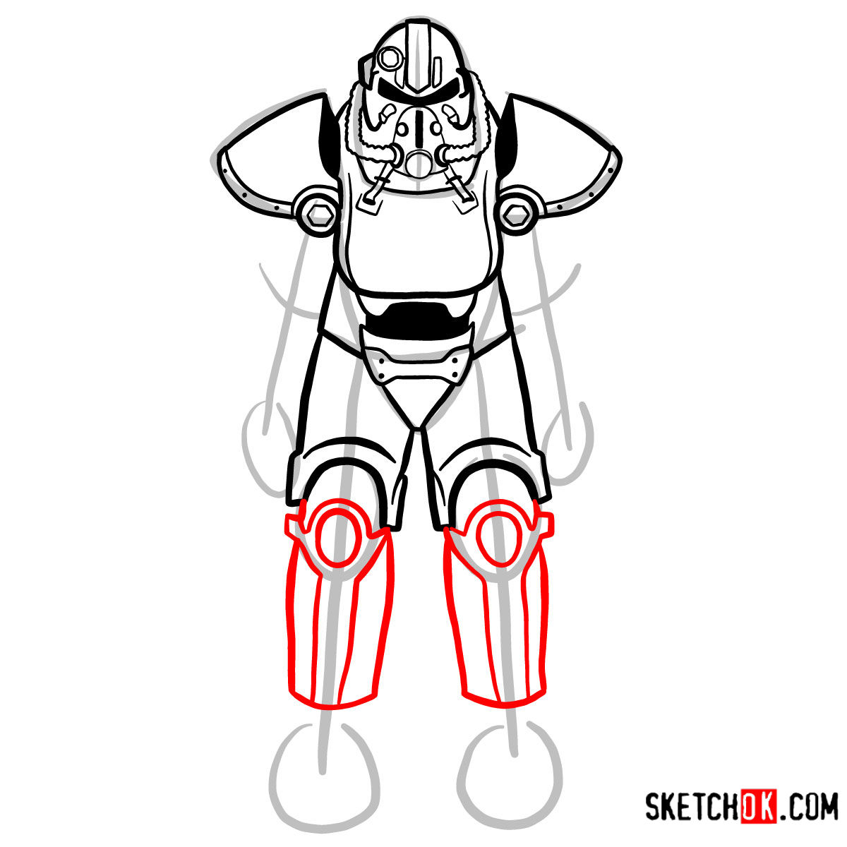 How to draw T-51 power armor | Fallout - step 10