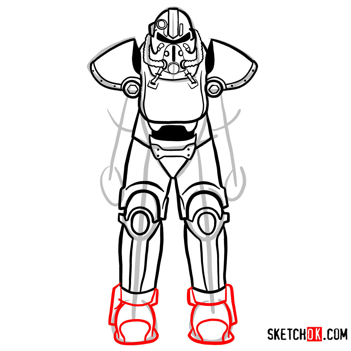 How to draw T-51 power armor | Fallout - step 11