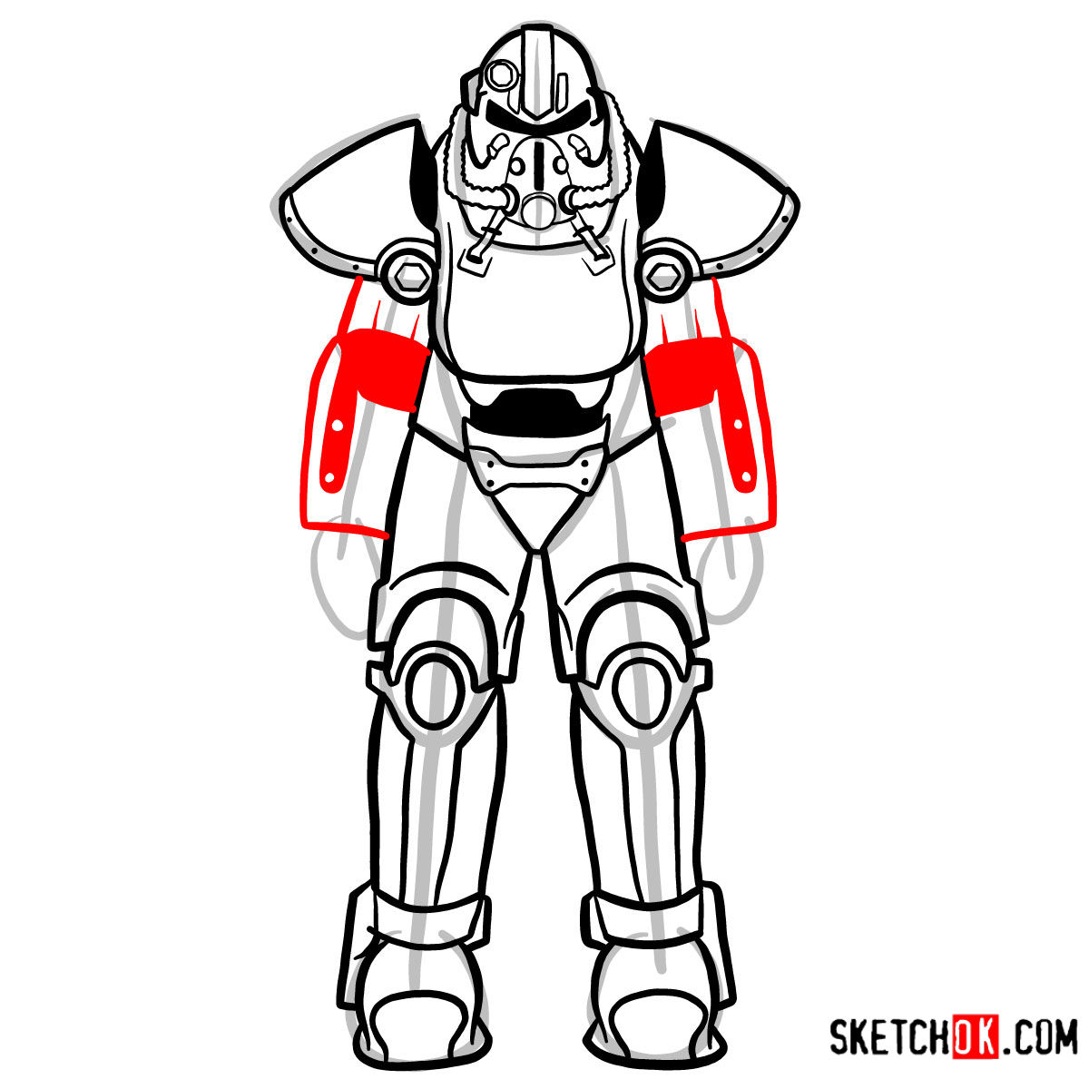 How to draw T-51 power armor | Fallout - step 12