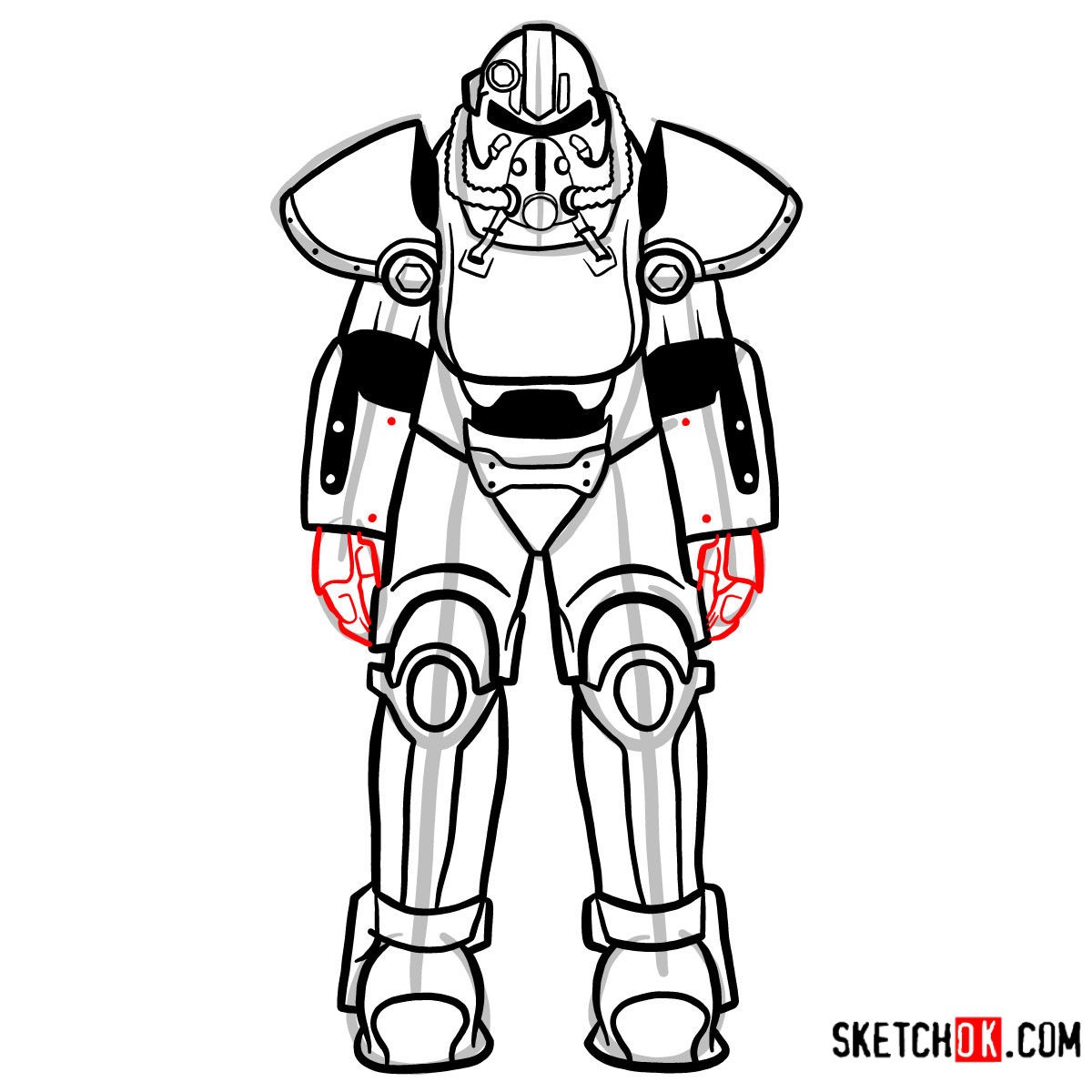 How to draw T-51 power armor | Fallout - step 13