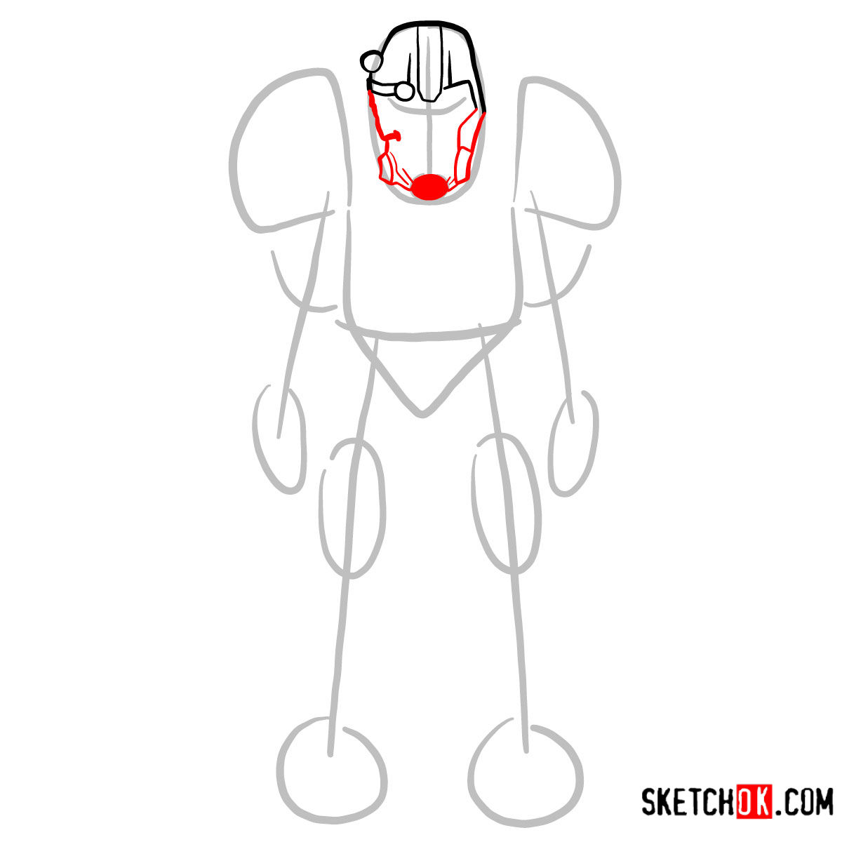 How to draw T-60 power armor | Fallout - step 03