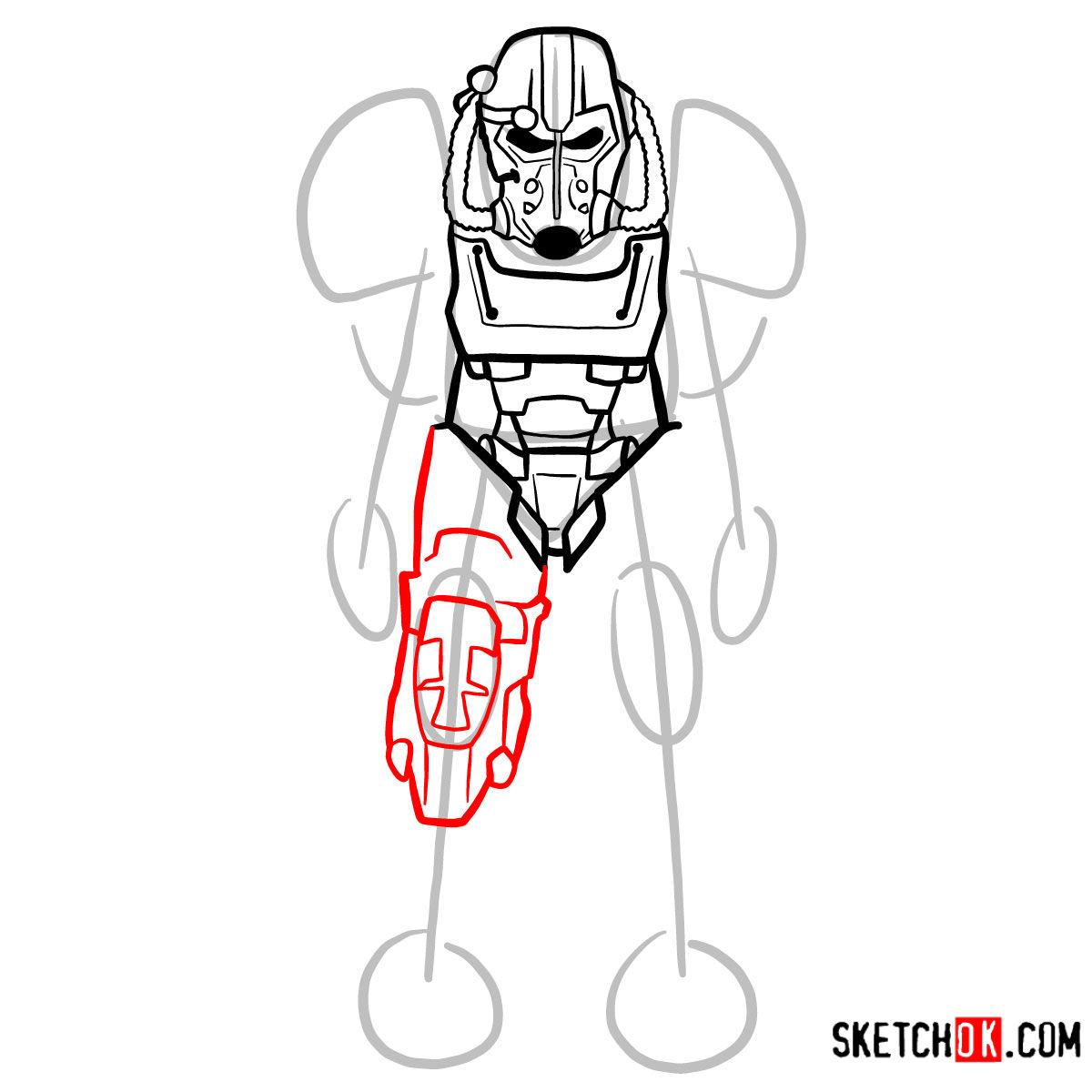 How to draw T-60 power armor | Fallout - step 08