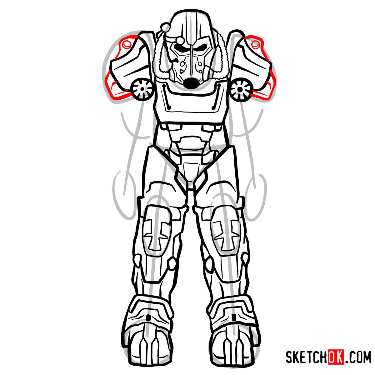 How to draw T-60 power armor | Fallout - step 13