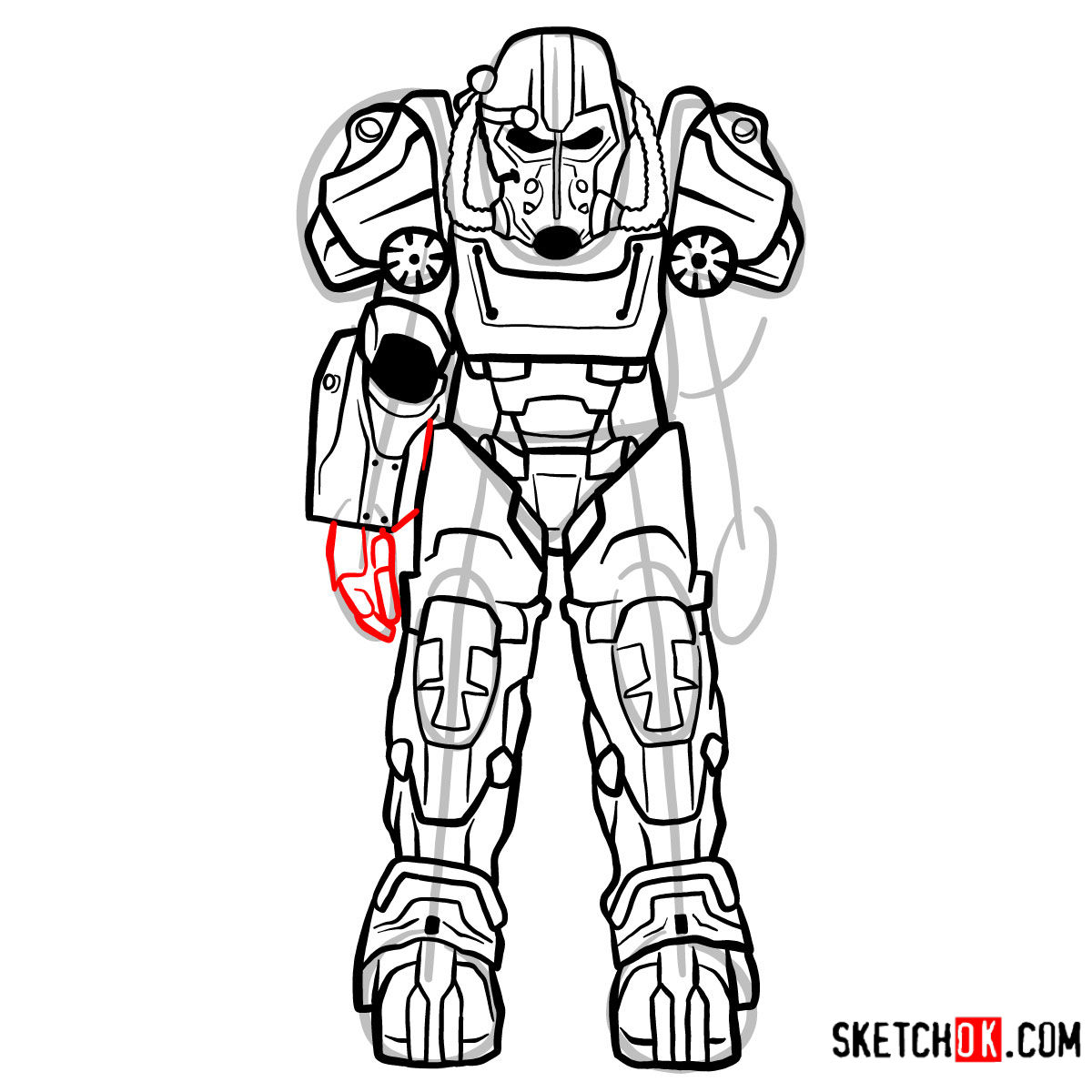 How to draw T-60 power armor | Fallout - step 15
