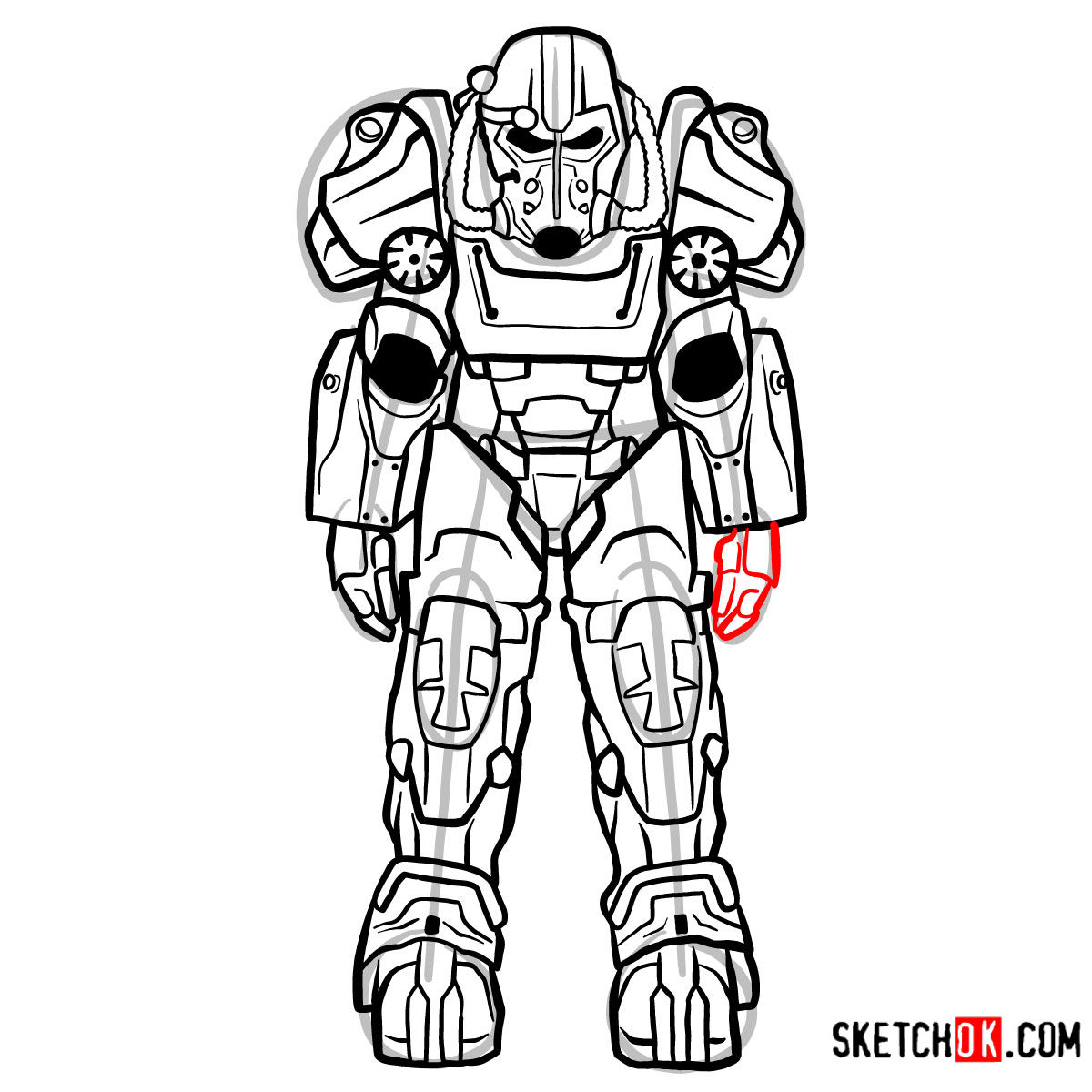 How to draw T-60 power armor | Fallout - step 17