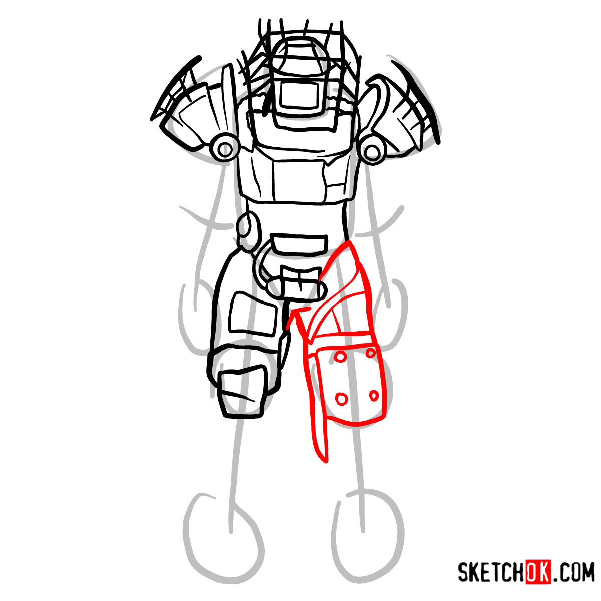 How to draw Raider power armor | Fallout - step 10