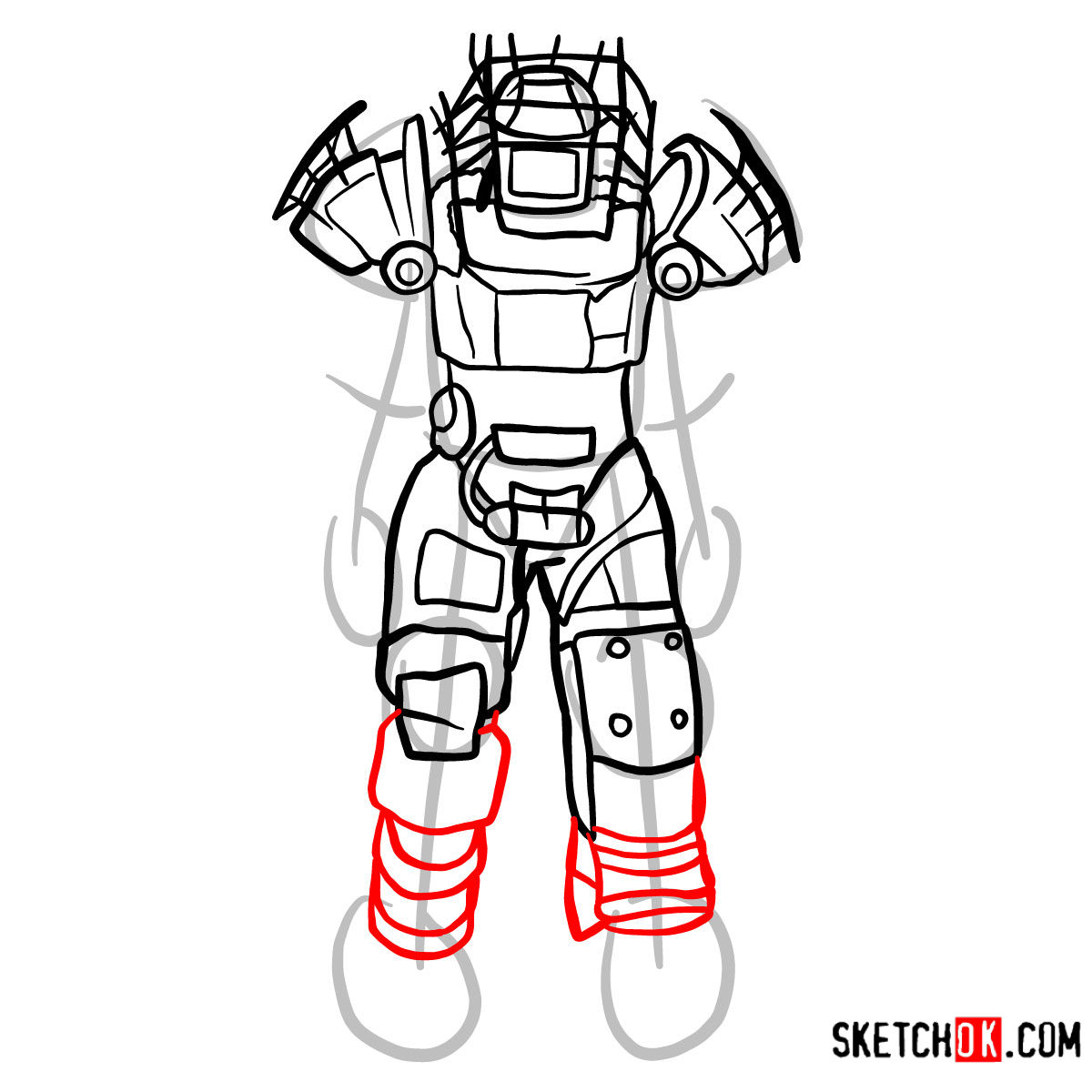 How to draw Raider power armor | Fallout - step 11