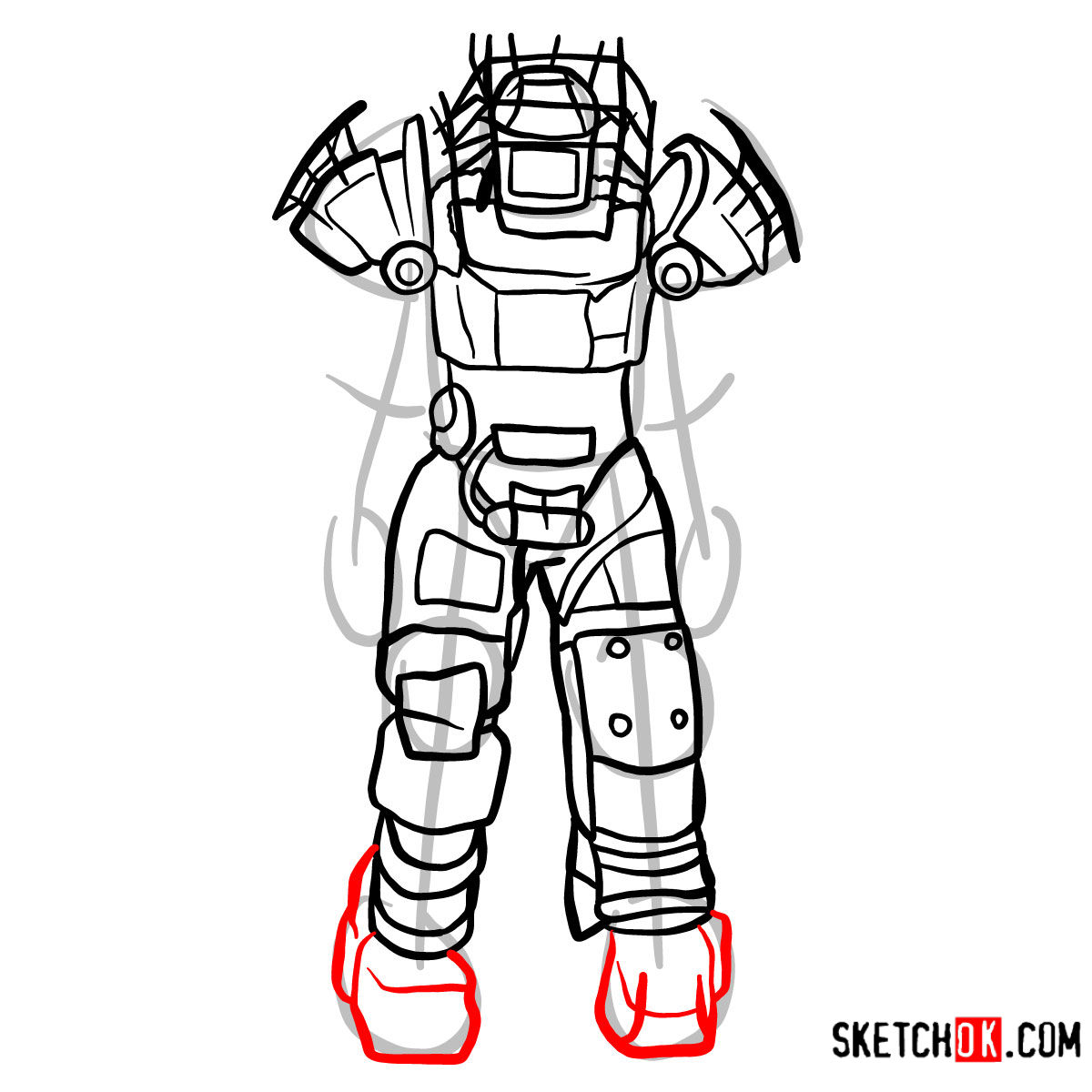 How to draw Raider power armor | Fallout - step 12