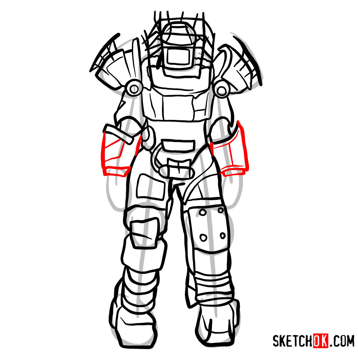 How to draw Raider power armor | Fallout - step 14