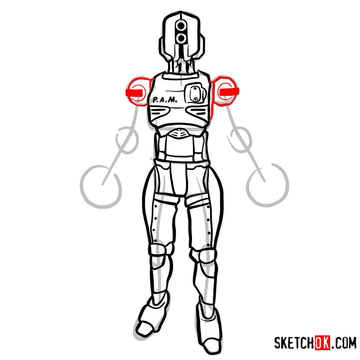 How to draw Assaultron | Fallout - step 11